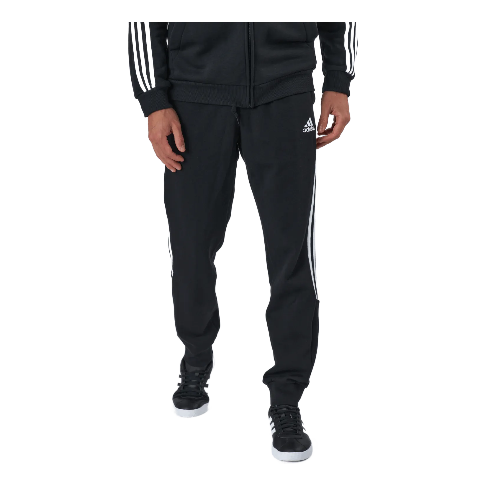 Adidas Essentials Tapered Cuff 3 Stripes Pants Black / White