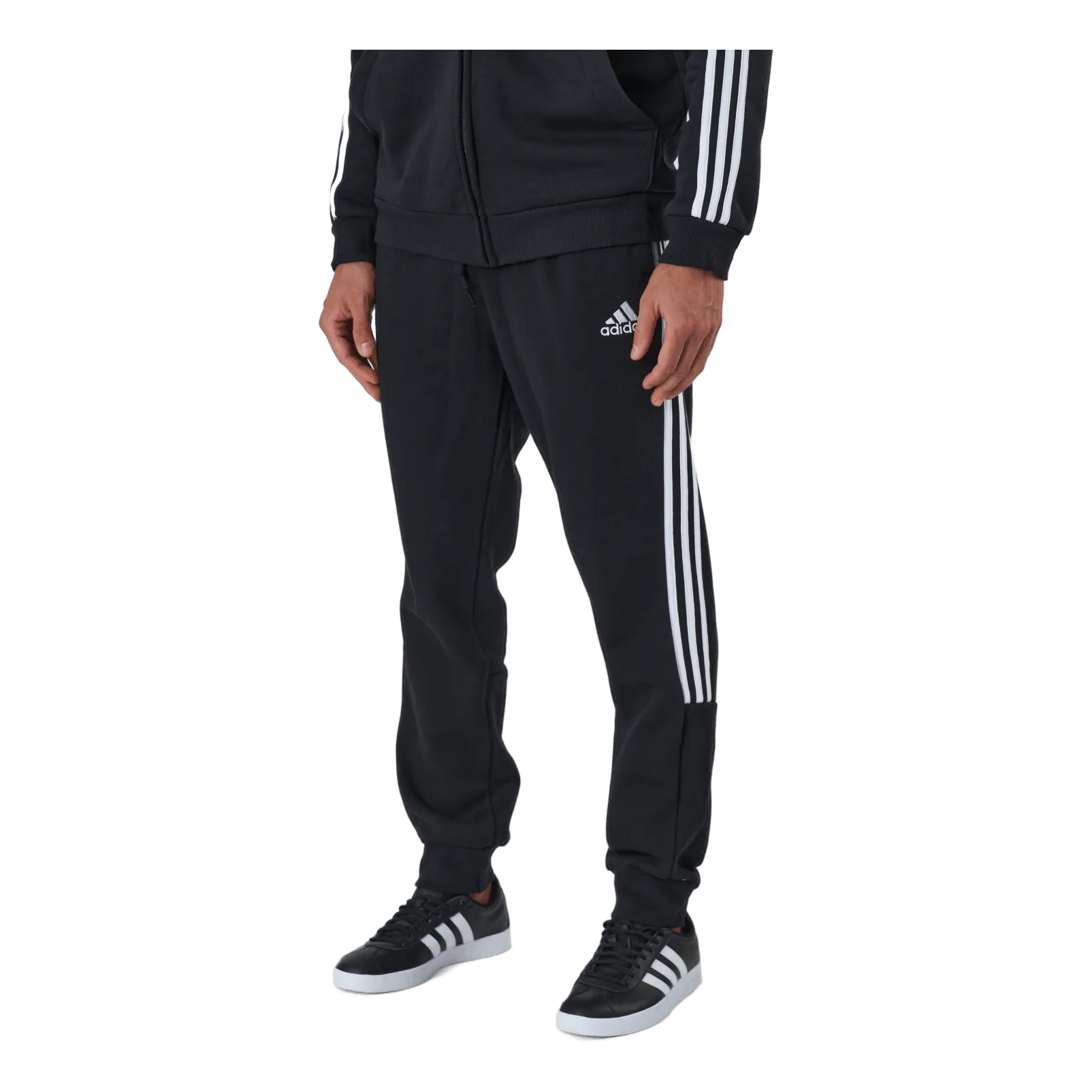 Adidas Essentials Tapered Cuff 3 Stripes Pants Black / White