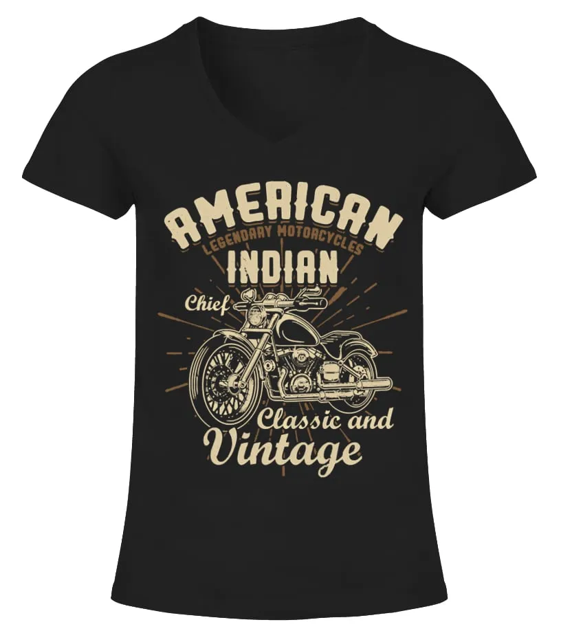 American Legendary Motorcycles Indian Chief No 1 1947 Classic and Vintage  Classic  Camiseta cuello pico Mujer