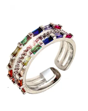 ANILLOS PLATEADOS DE MUJER CON PEDRERIA MULTICOLOR