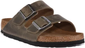 Birkenstock Arizona Sandalia de cuero nobuck engrasado de dos correas para en oliva