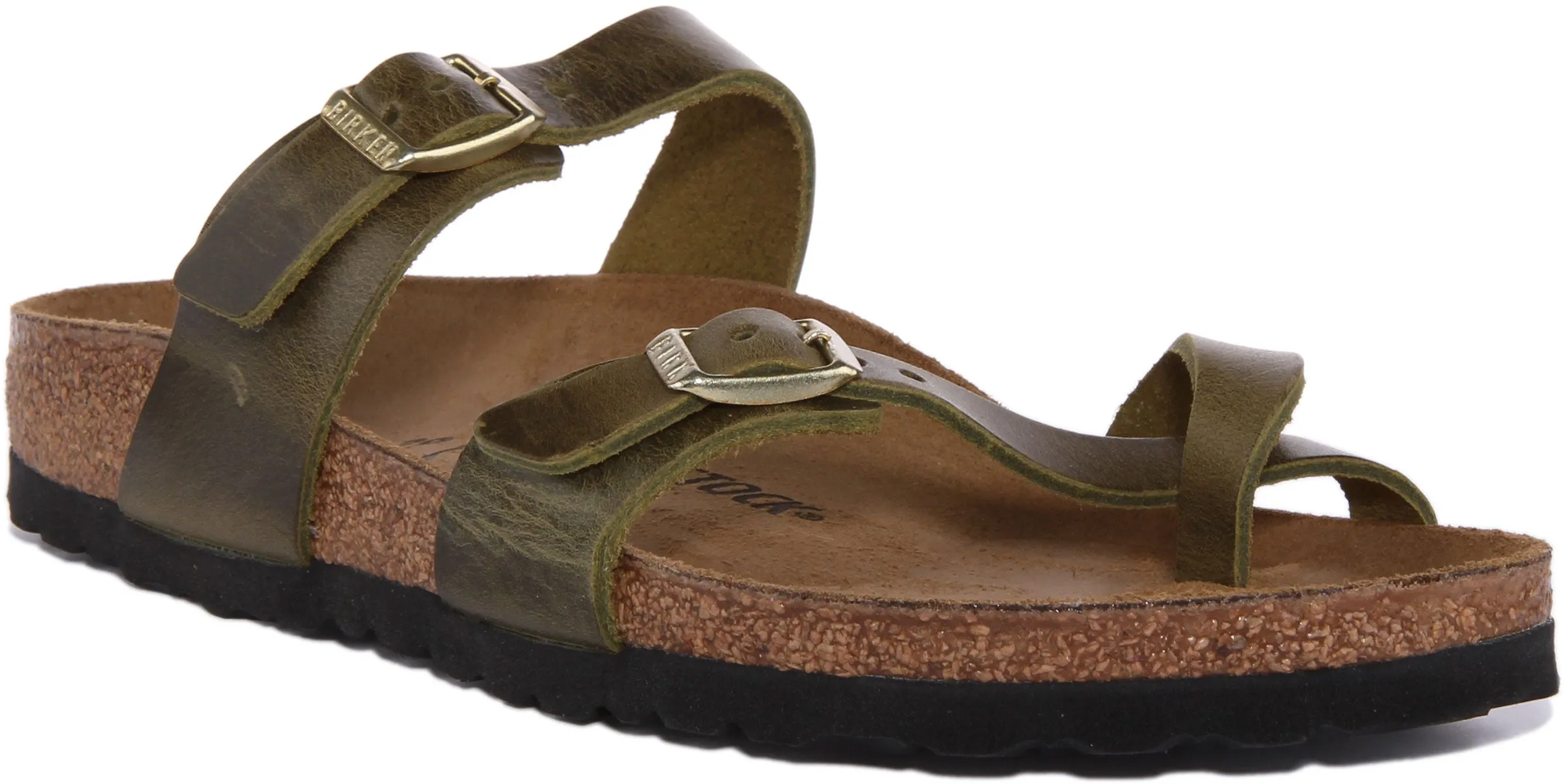 Birkenstock Mayari Sandalia de tiras de cuero engrasado para mujer en oliva