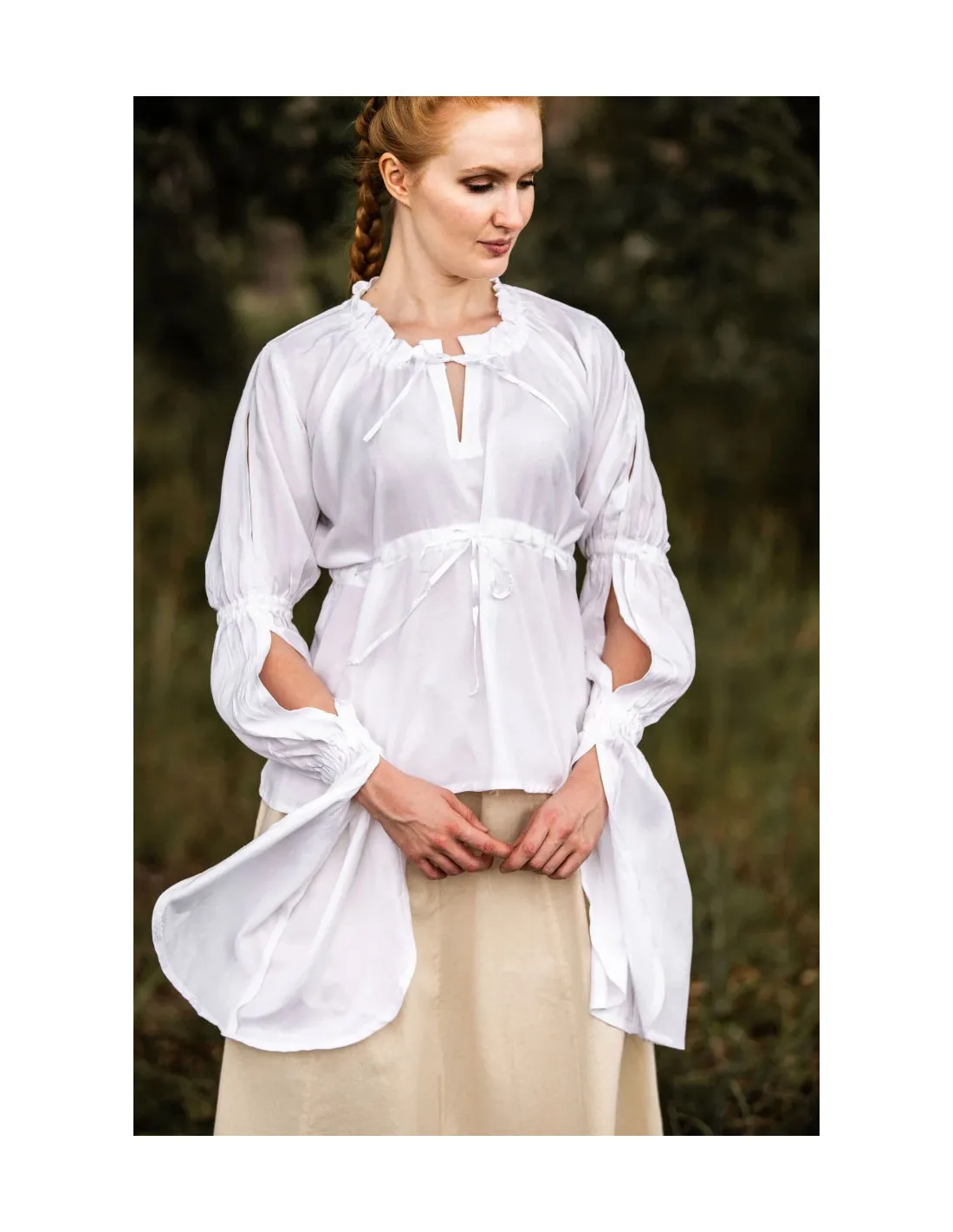 Blusa medieval mangas largas Victoria, blanco