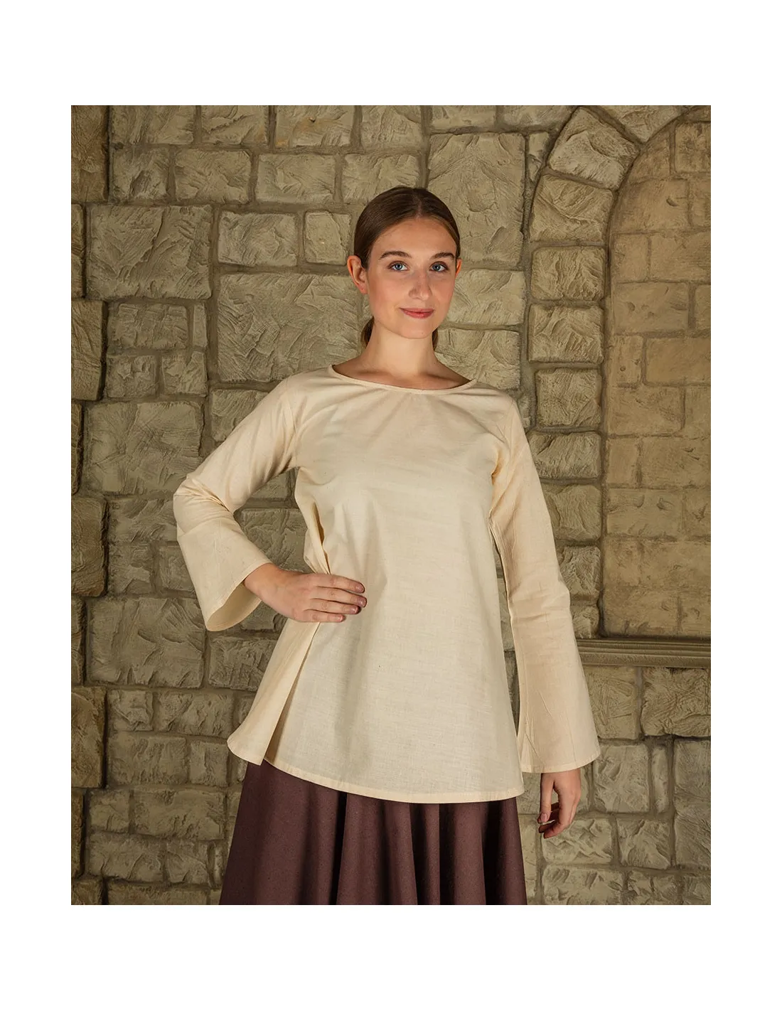 Blusa medieval Valeria manga campana larga, color crema