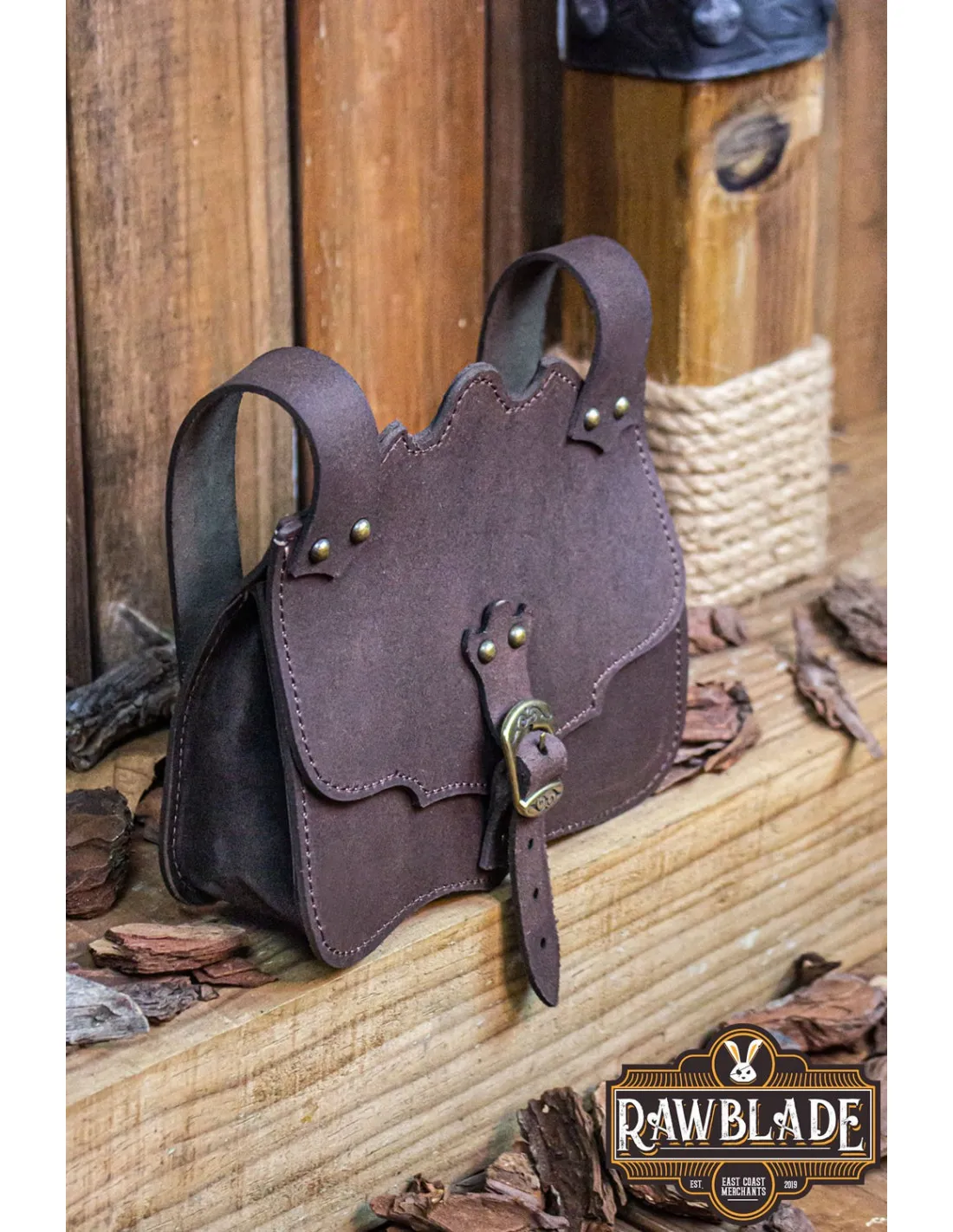 Bolso medieval Hakoon en piel - Marrón