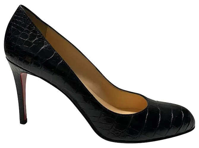 Bombas de cocodrilo Christian Louboutin en cuero negro 