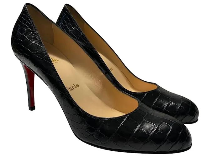 Bombas de cocodrilo Christian Louboutin en cuero negro 