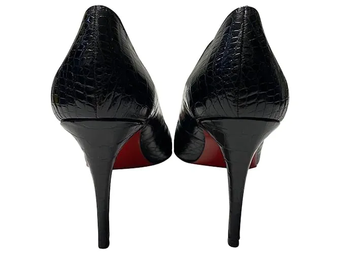 Bombas de cocodrilo Christian Louboutin en cuero negro 