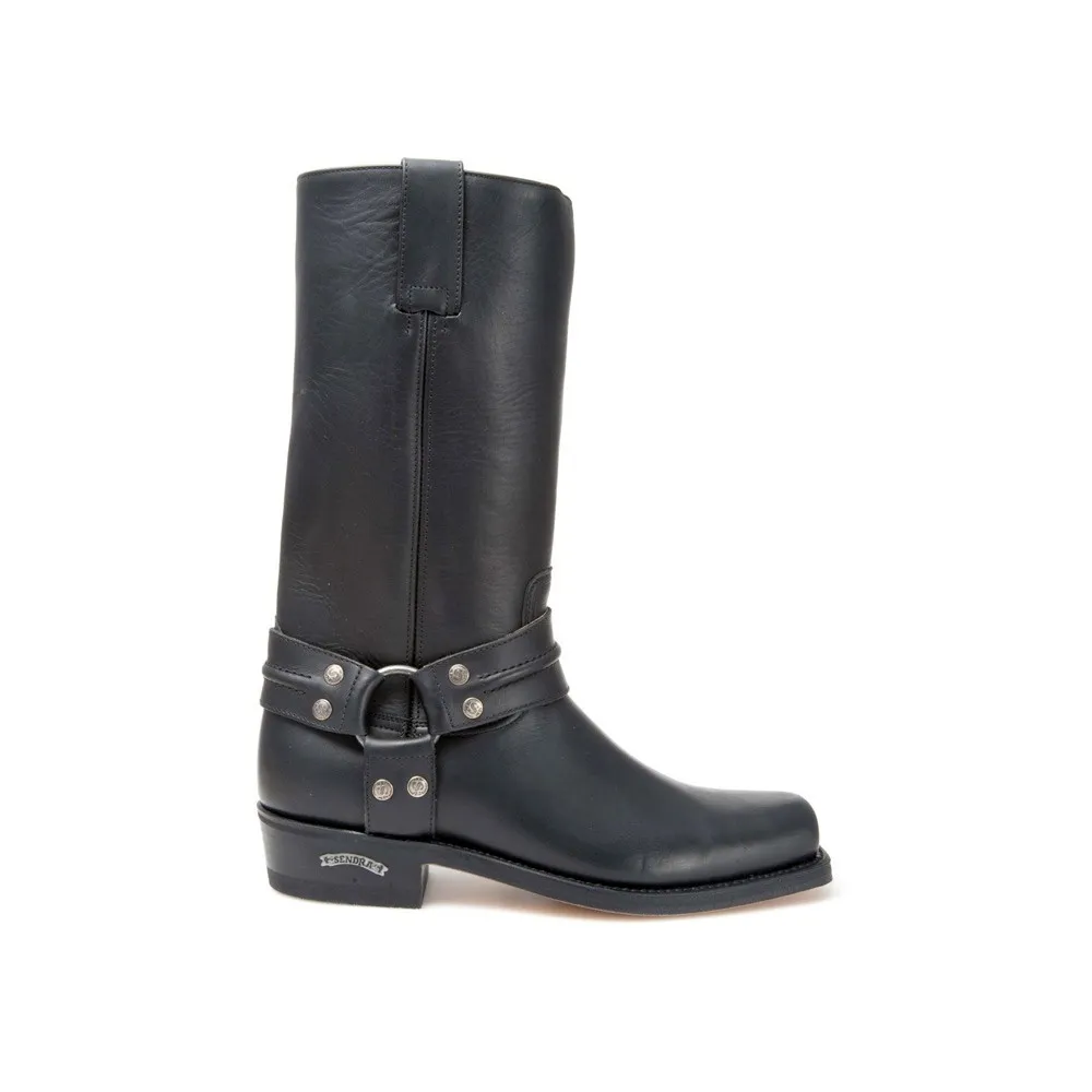 Botas Sendra 2380 Pete Motera para hombre en cuero negro con arnés fijo