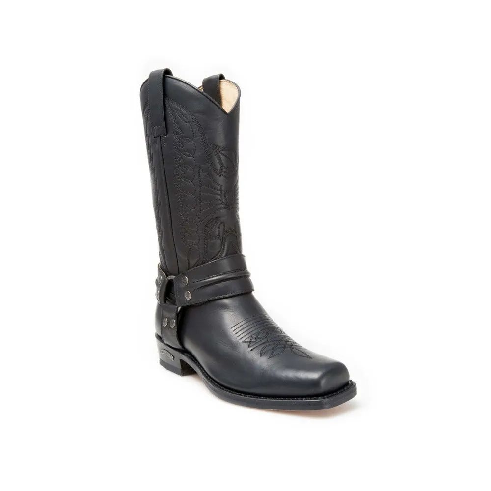 Botas Sendra 2621 Pete Moteras para hombre en cuero negro con arnés fijo