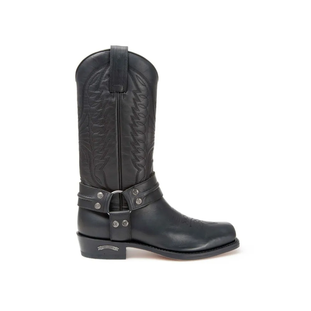 Botas Sendra 2621 Pete Moteras para hombre en cuero negro con arnés fijo