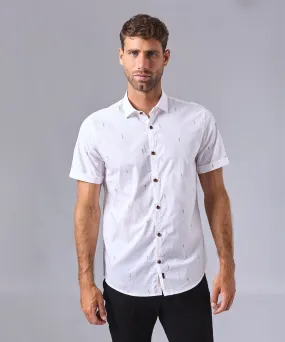 CAMISA MANGA CORTA PECHERA OJAL CLASSIC FIT BLANCO ESTAMPADO OI24