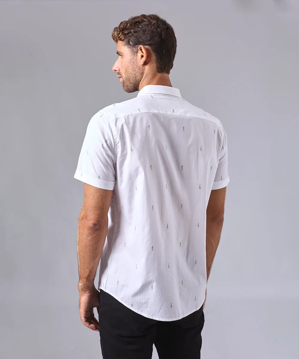 CAMISA MANGA CORTA PECHERA OJAL CLASSIC FIT BLANCO ESTAMPADO OI24