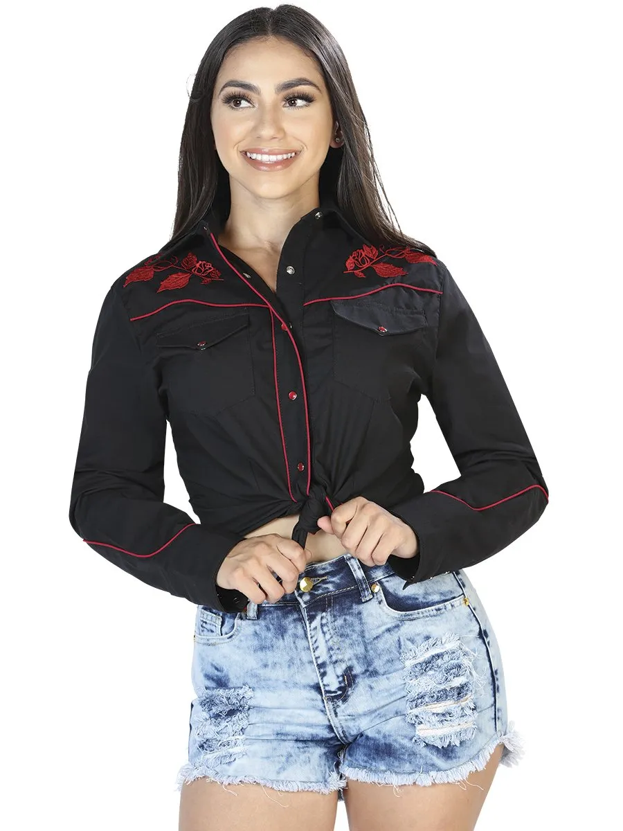 Camisa Vaquera Bordada para Mujer Color Negro GEN-42967