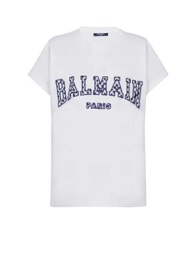 Camiseta con inscripción Balmain Paris y motivo vichy