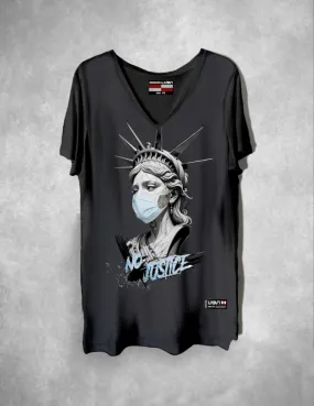 Camiseta de mujer Lasal larga NO JUSTICE negro desgastado