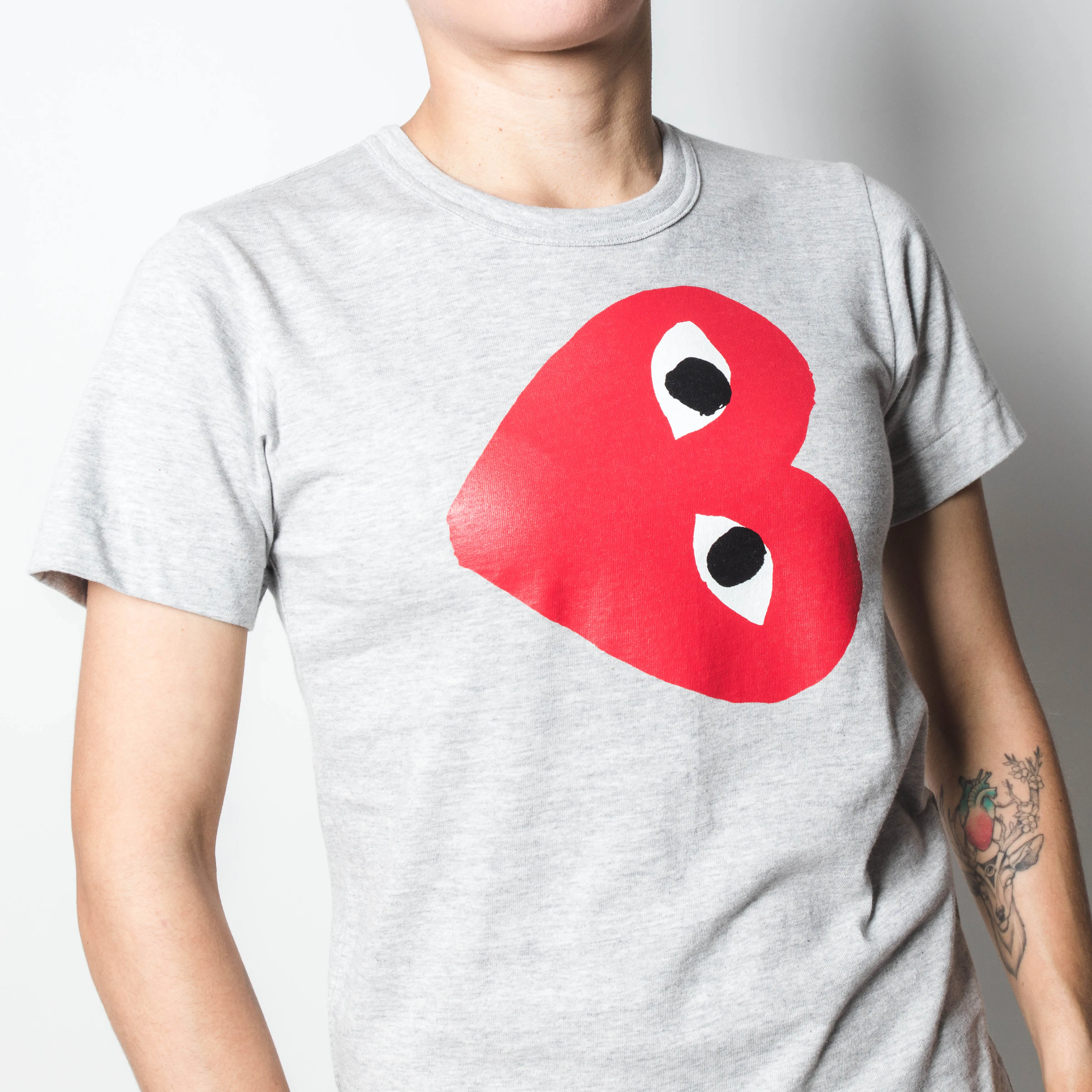 CDG PLAY Flipped Red Heart Grey T-shirt