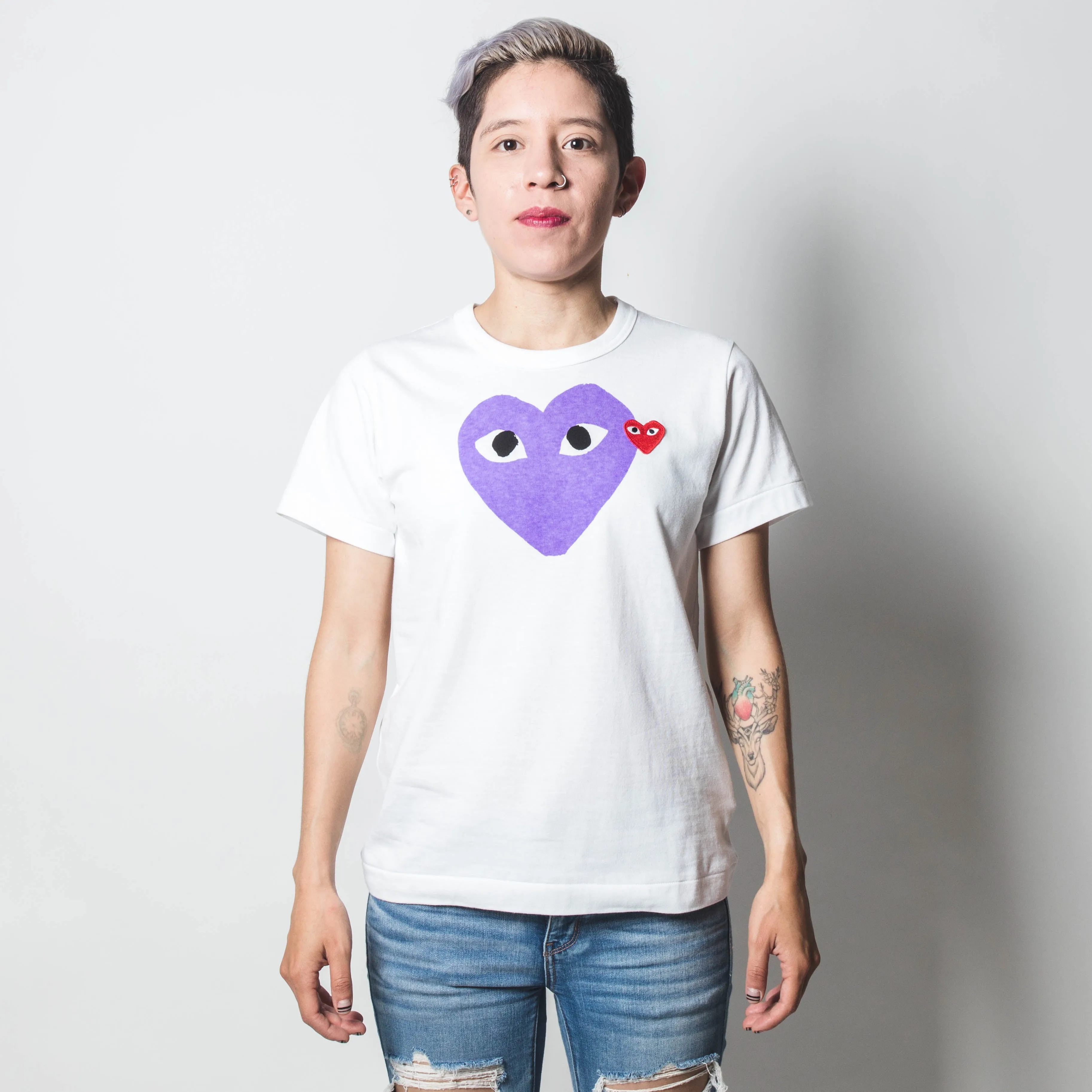 CDG PLAY Purple Heart Tee White