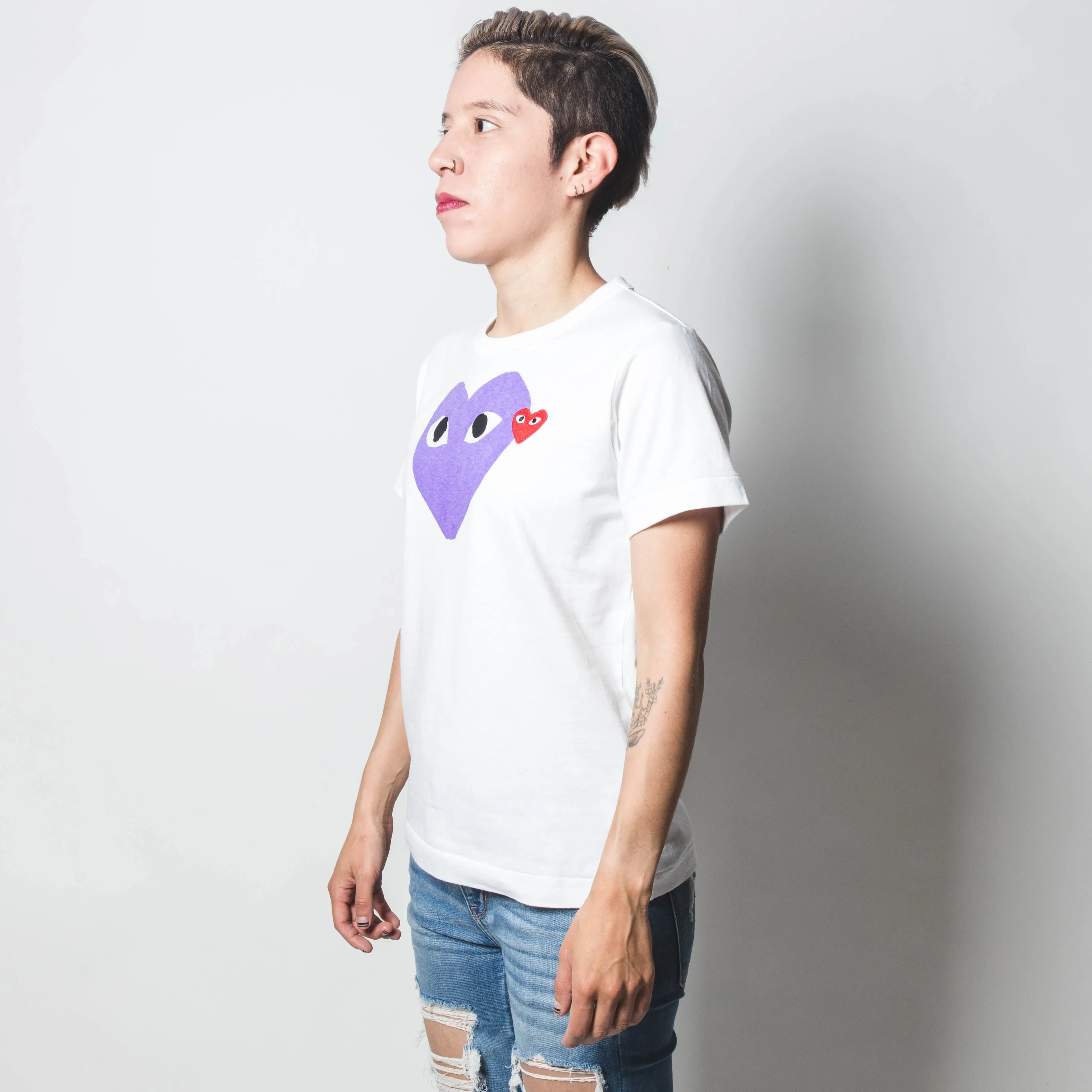 CDG PLAY Purple Heart Tee White