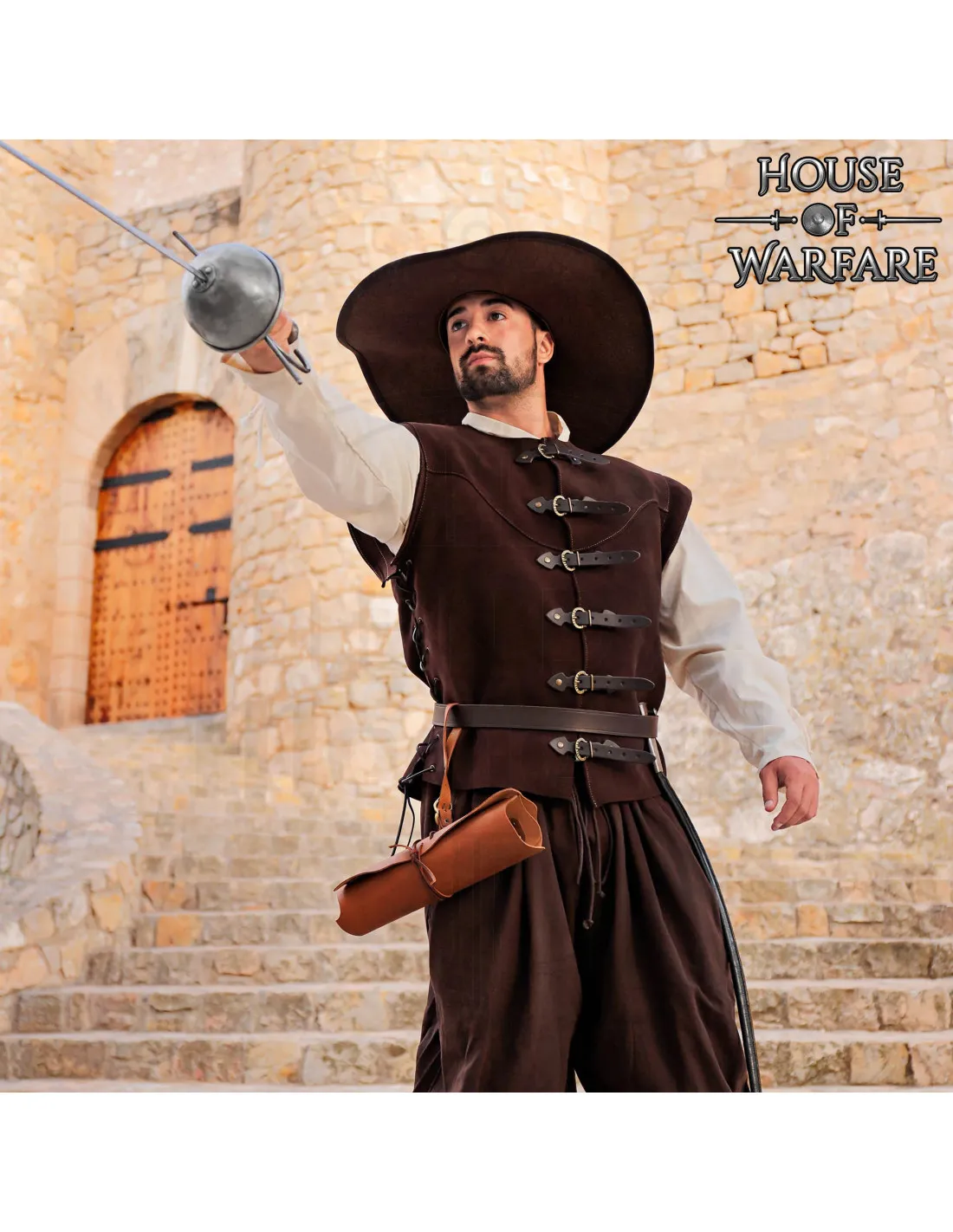 Chaleco medieval de hombre cuero marrón