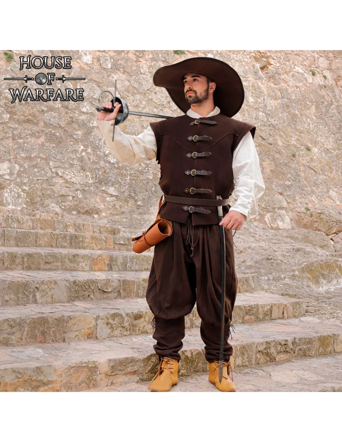 Chaleco medieval de hombre cuero marrón