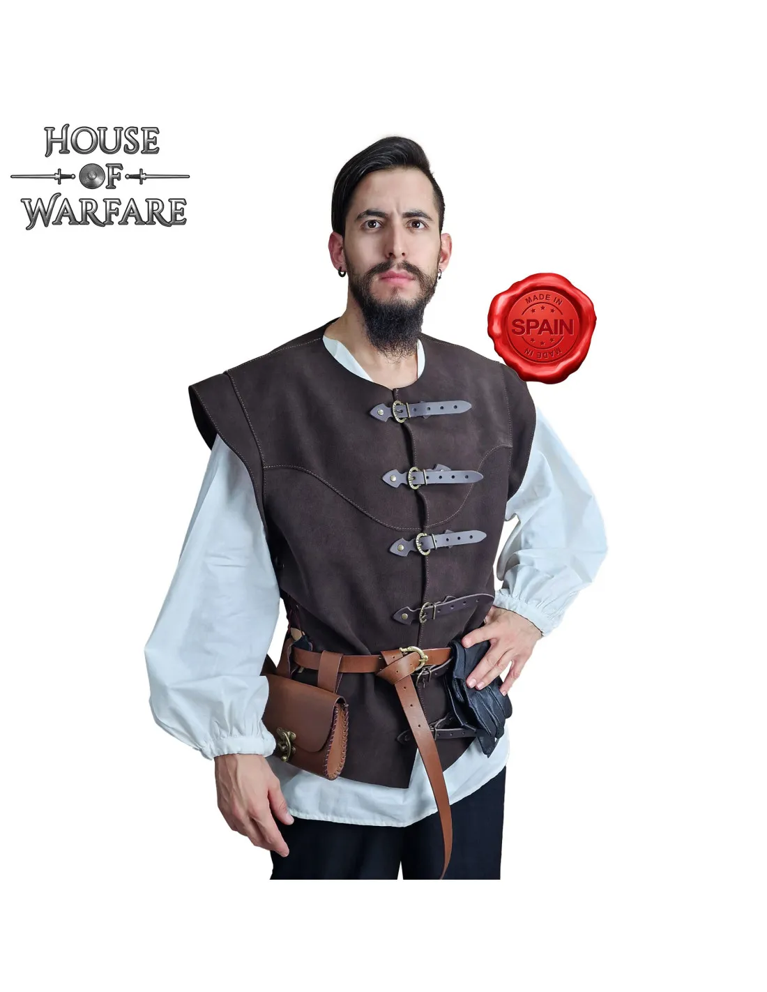 Chaleco medieval de hombre cuero marrón