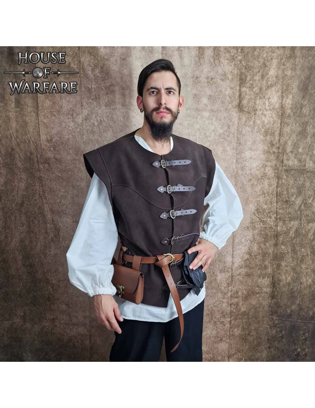 Chaleco medieval de hombre cuero marrón