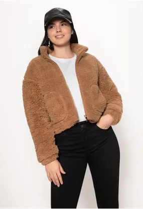 Chaqueta manga larga en teddy para mujer