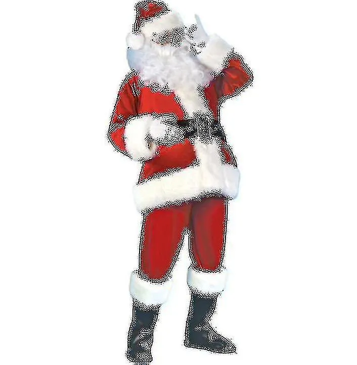 Classic Adult Xmas Frannel Cosplay Clothes, Santa Claus Costume 7-piece Set-1