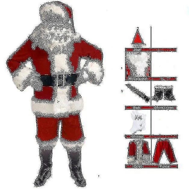 Classic Adult Xmas Frannel Cosplay Clothes, Santa Claus Costume 7-piece Set-1