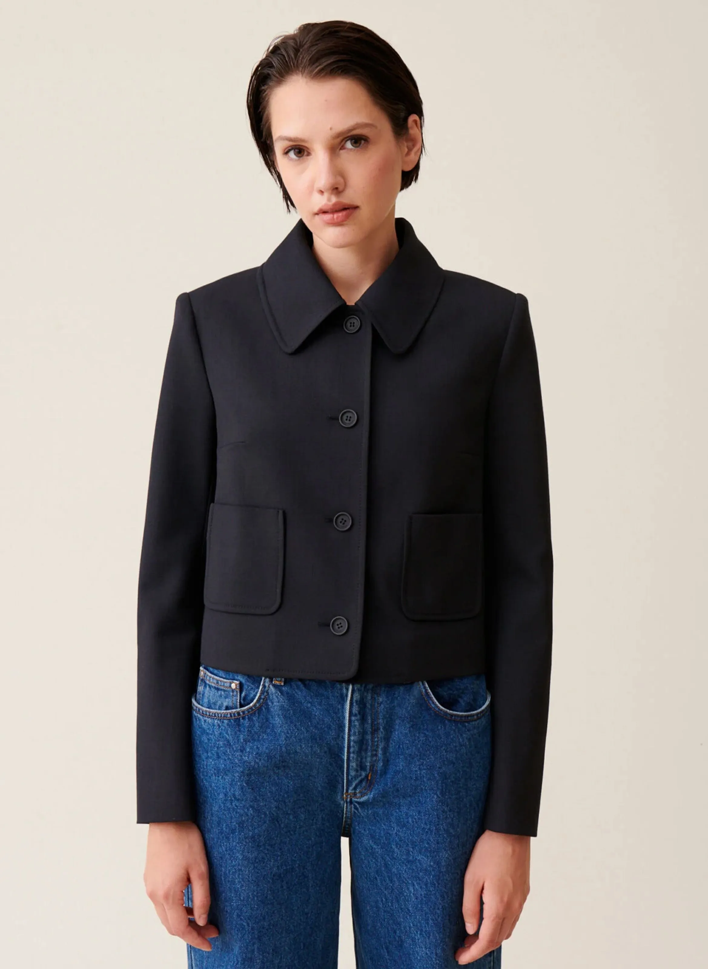 CLAUDIE PIERLOT Chaqueta recta con cuello clásico en azul