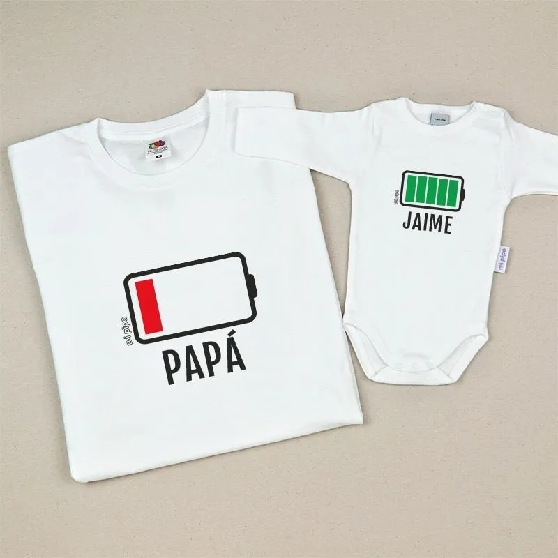 Conjunto camiseta papá y body Batería Baja