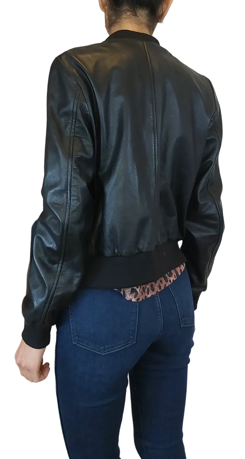 DAGORRET Bomber de Cuero Negro