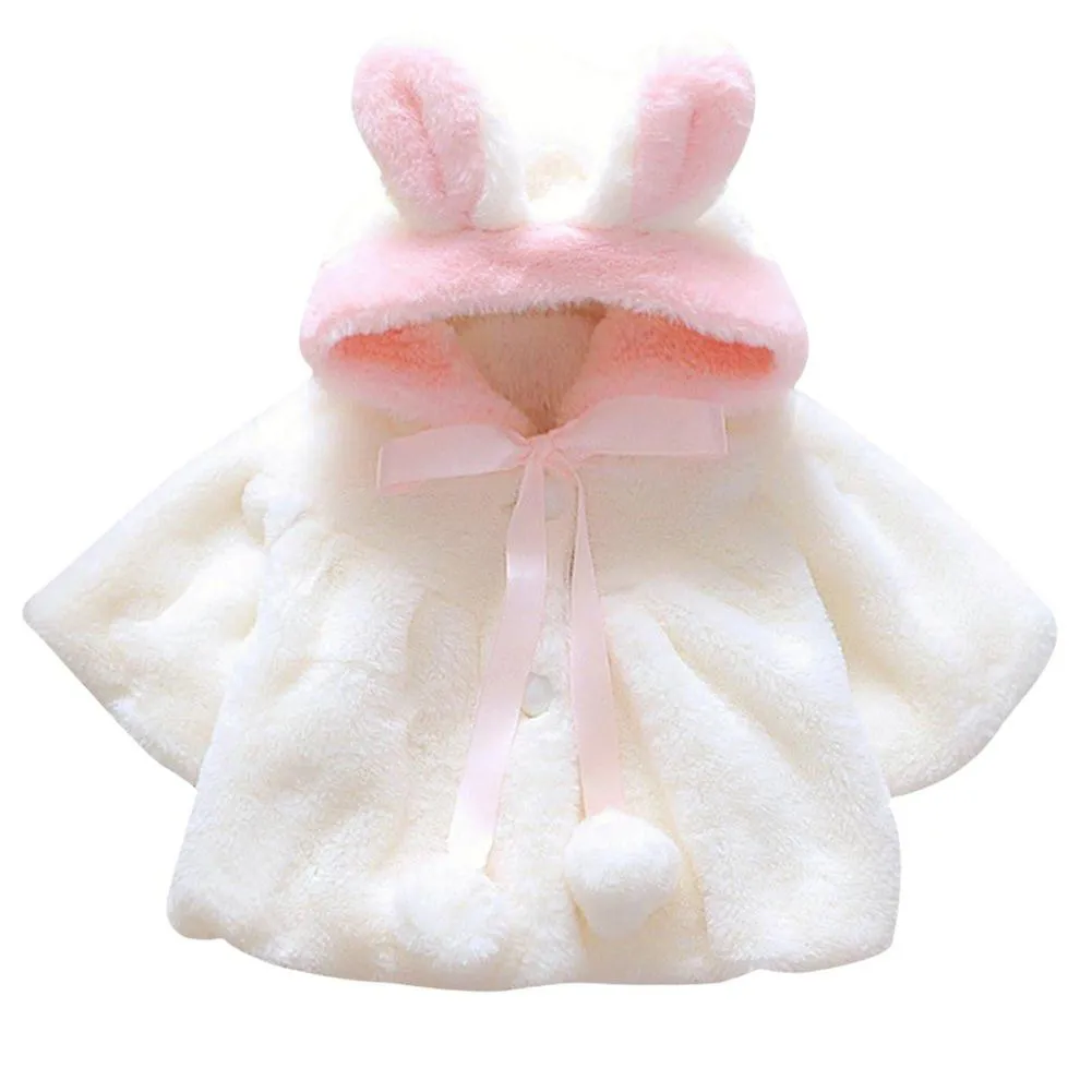 Fianao Kids Baby Girl Faux Fur Warm Winter Cute Rabbit Ears Hooded Cape Cloak Coat