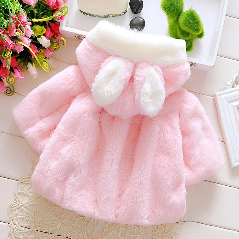 Fianao Kids Baby Girl Faux Fur Warm Winter Cute Rabbit Ears Hooded Cape Cloak Coat