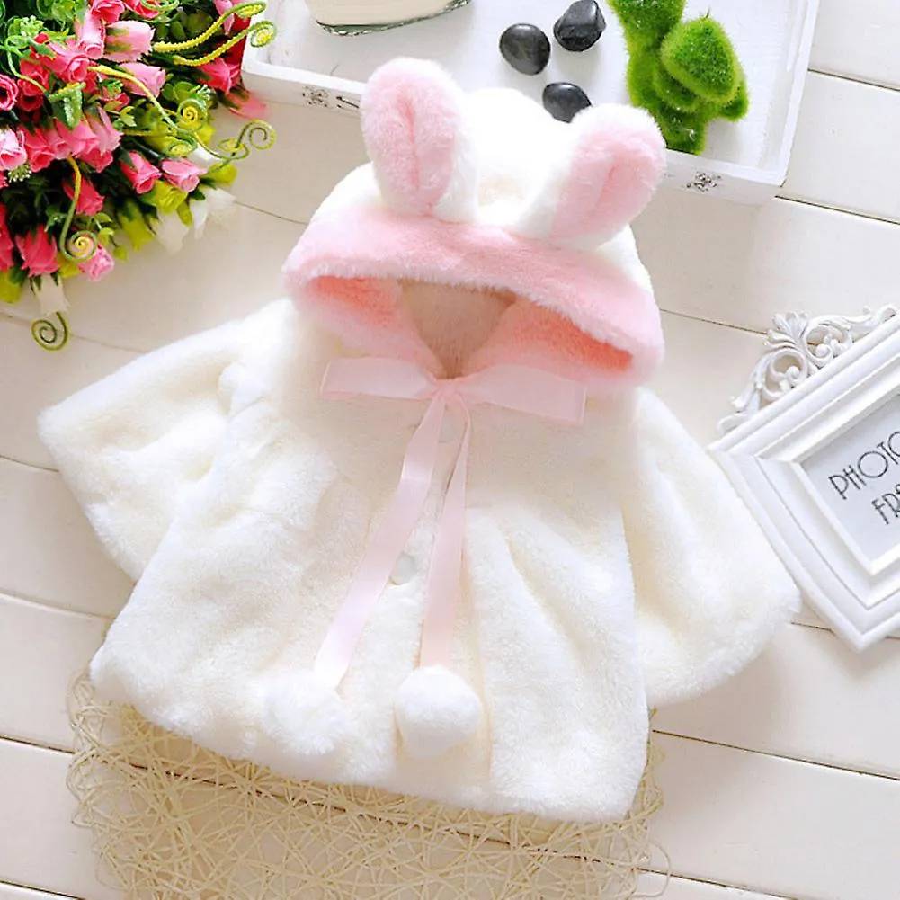 Fianao Kids Baby Girl Faux Fur Warm Winter Cute Rabbit Ears Hooded Cape Cloak Coat