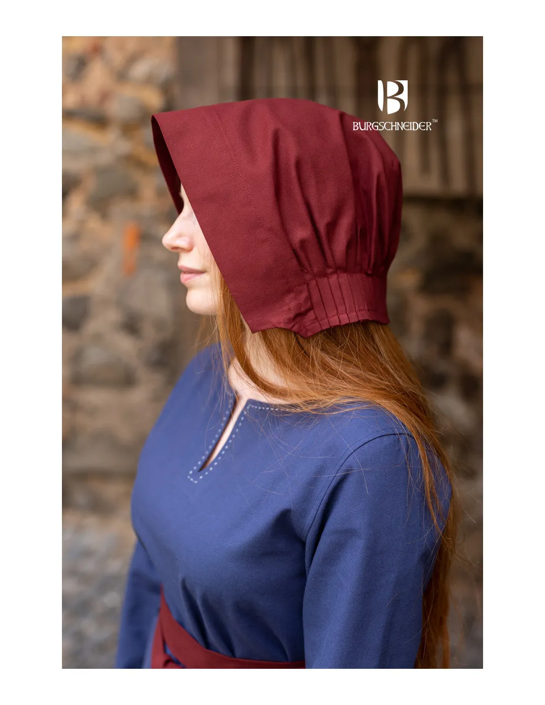 Gorro medieval Bonnet mujer Helga, color Burdeos