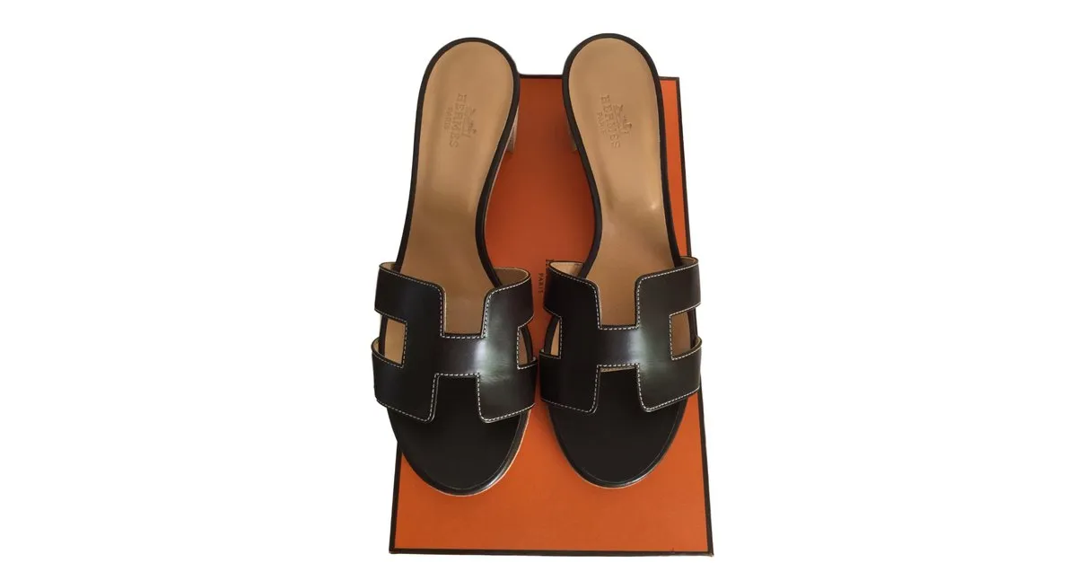 Hermès Cuero Oasis Mule Moka 38,5 Marrón oscuro 