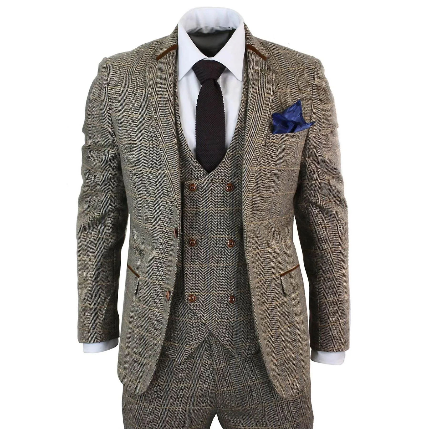 Hombre 3 piezas espiga Tweed Check Suit Tailored Fit Double Classic