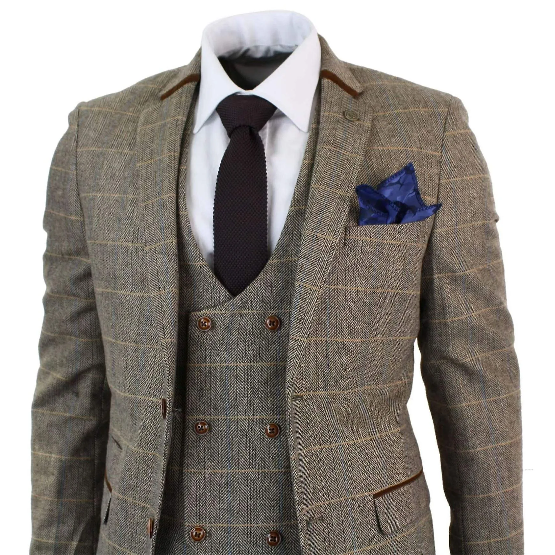 Hombre 3 piezas espiga Tweed Check Suit Tailored Fit Double Classic