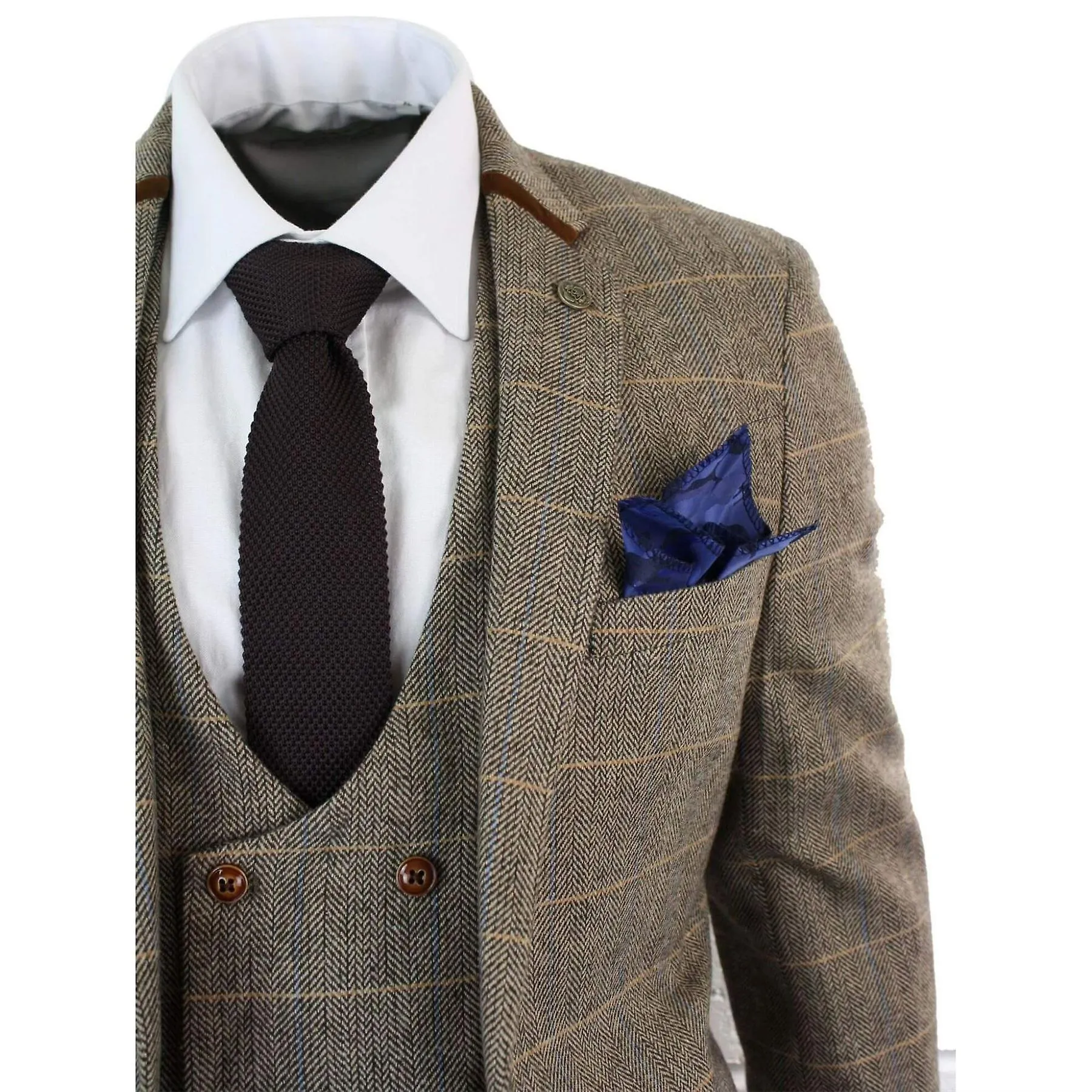 Hombre 3 piezas espiga Tweed Check Suit Tailored Fit Double Classic