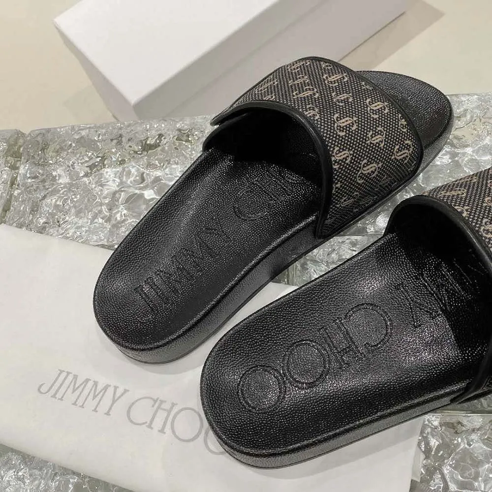 Jimmy Choo Mujer Fitz/F Chanclas de cuero y lúrex con monograma JC en negro y dorado