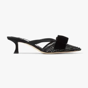 Jimmy Choo Mujer Flaca Mule 50 Mules De Malla De Cristal Negro Con Lazos