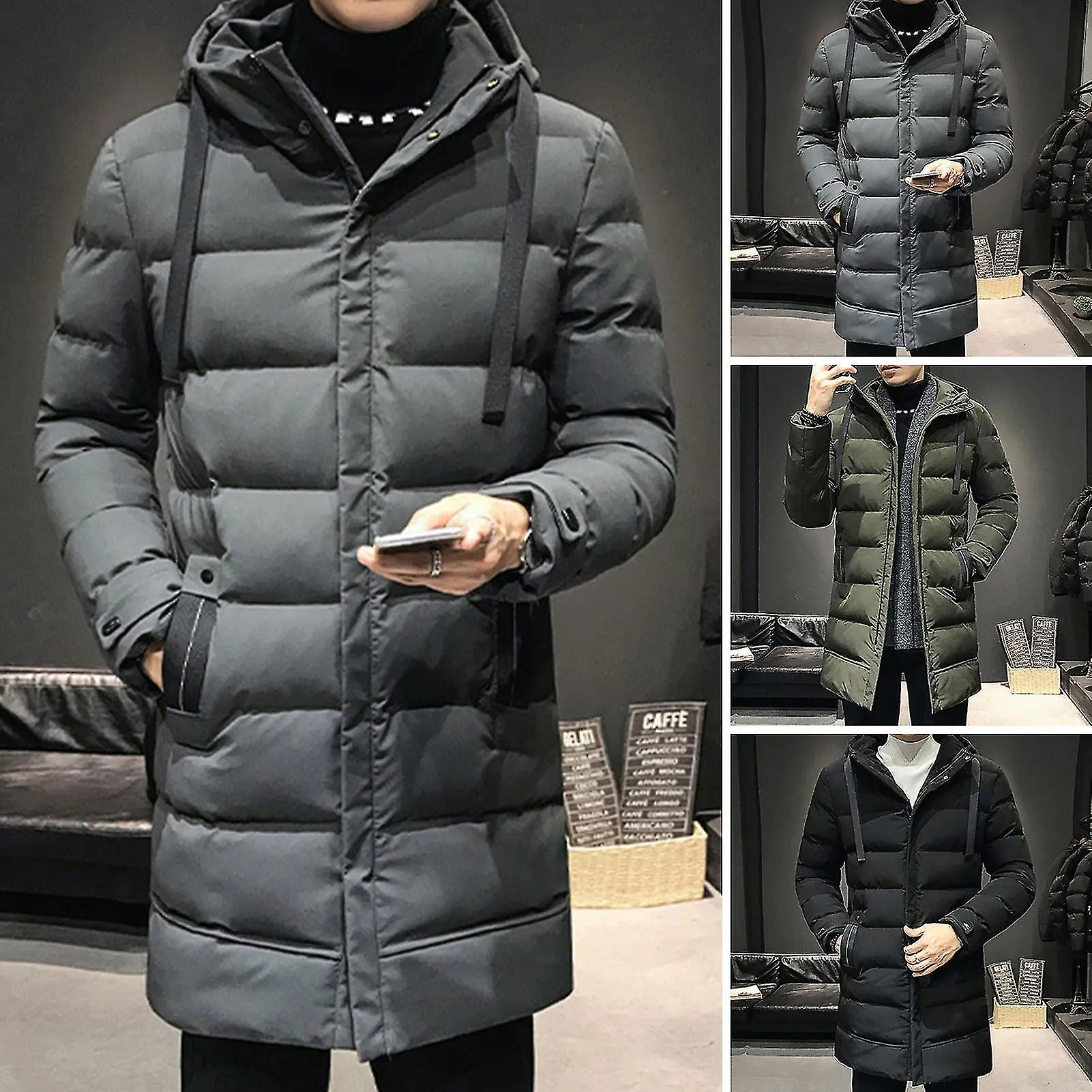 Men Winter Parka Down Coat Hooded Ultimate Warmth Wind Protection High Collar Mid-length Outdoor Snow Jacket