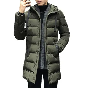 Men Winter Parka Down Coat Hooded Ultimate Warmth Wind Protection High Collar Mid-length Outdoor Snow Jacket