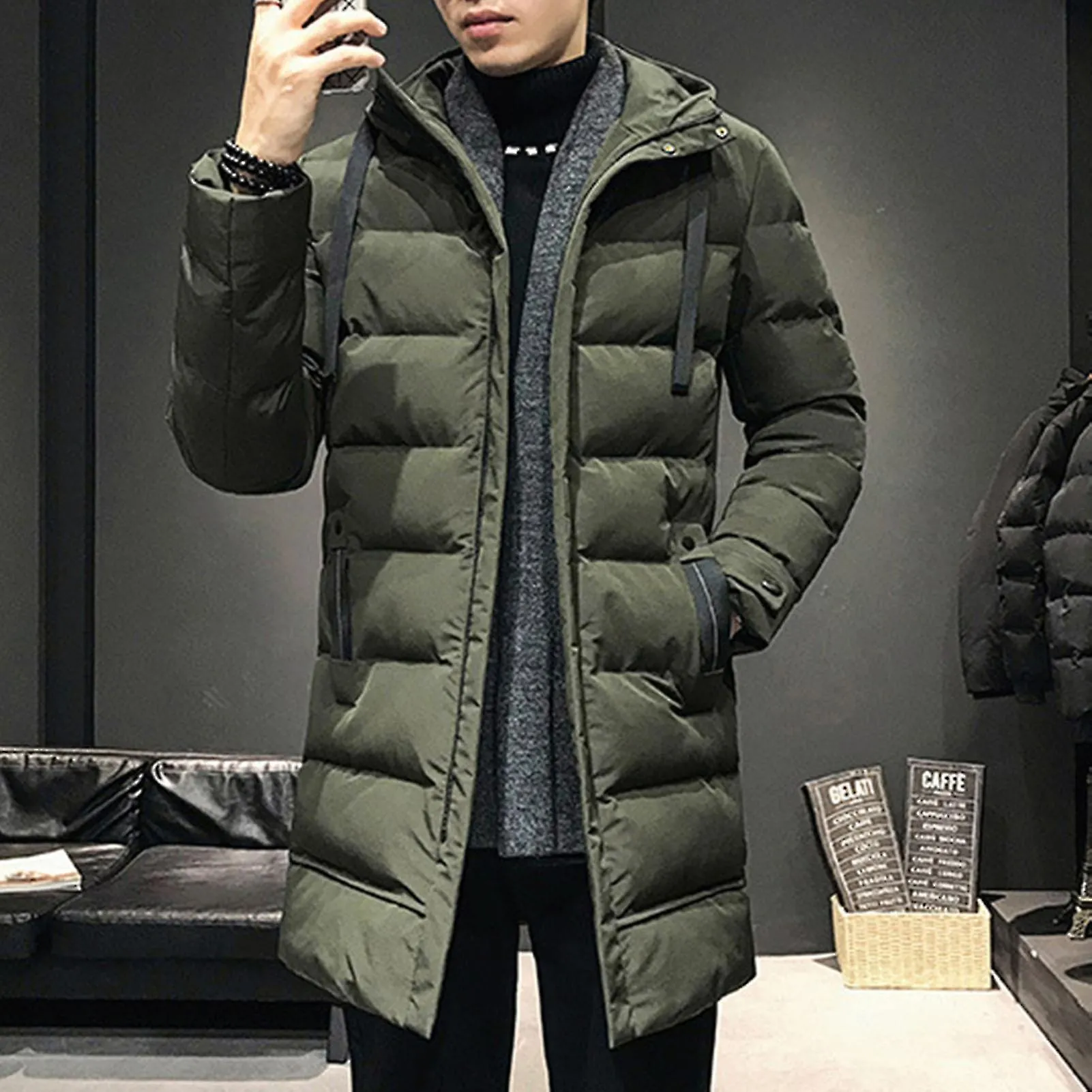 Men Winter Parka Down Coat Hooded Ultimate Warmth Wind Protection High Collar Mid-length Outdoor Snow Jacket