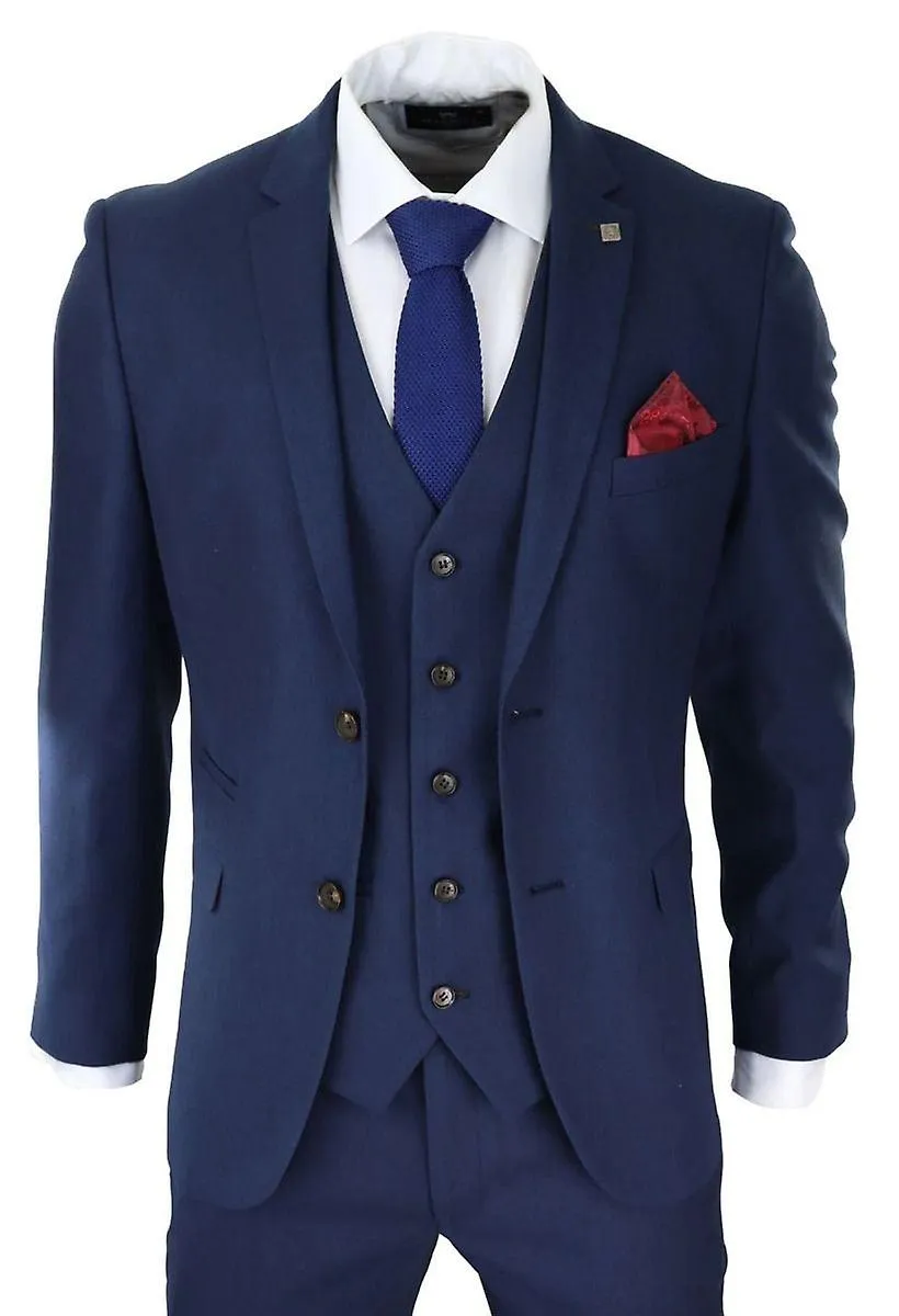 Mens 3 Piece Navy Blue Classic Retro Suit