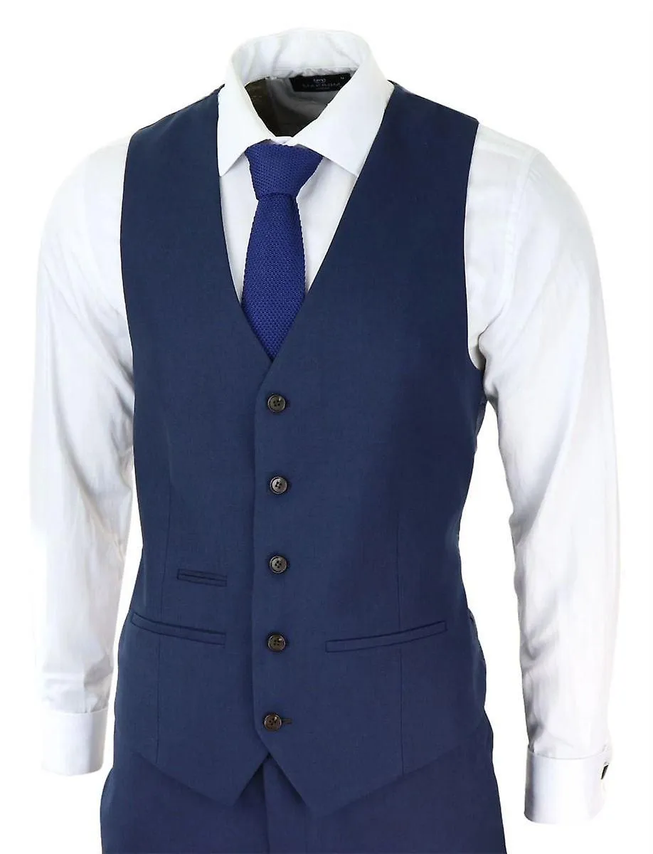 Mens 3 Piece Navy Blue Classic Retro Suit