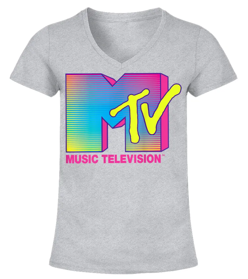 MTV Logo Fluorescent Colors Graphic T-Shirt Camiseta cuello pico Mujer