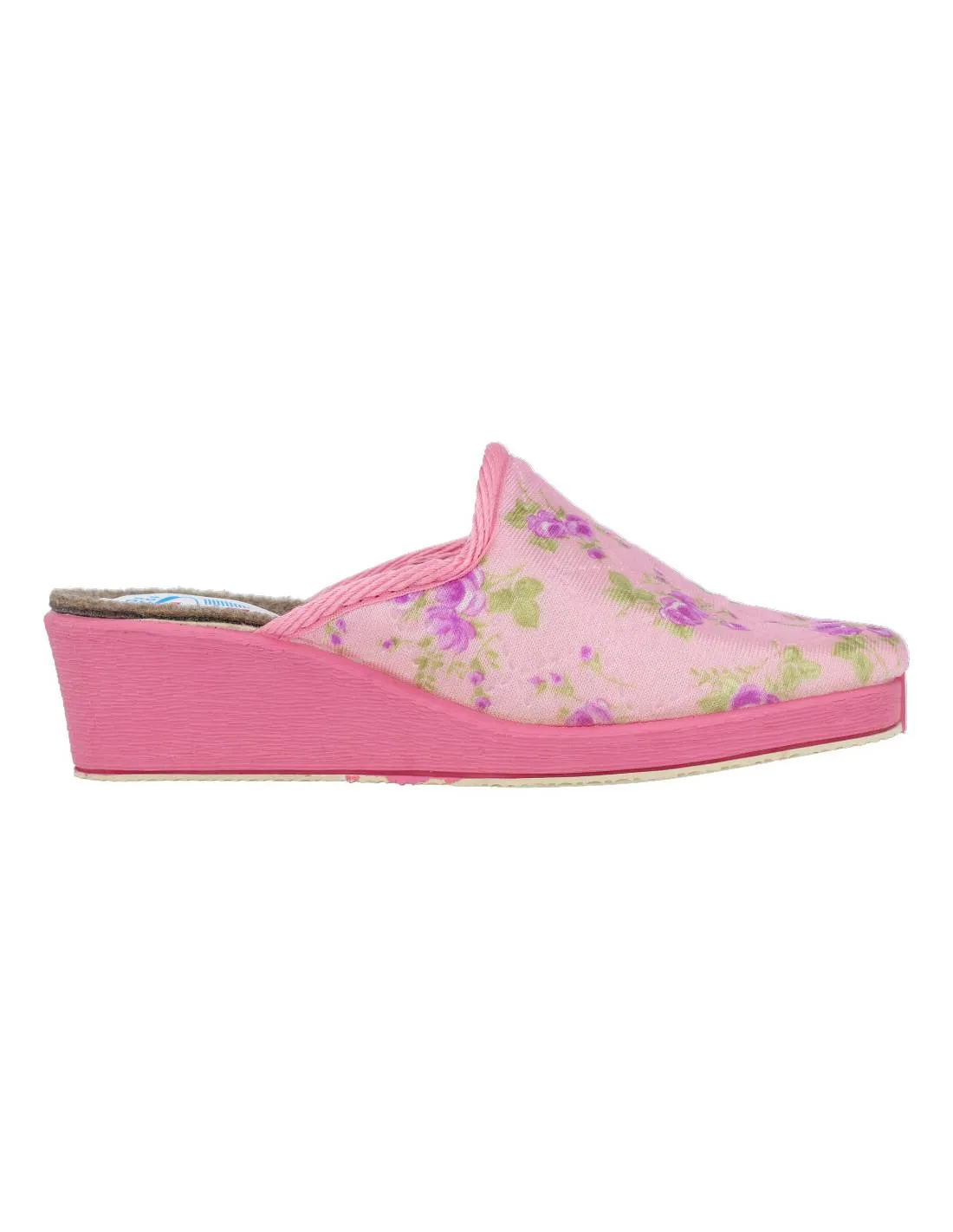 Natalia - Zapatillas de Casa Cuña Acolchado Flores Rosa